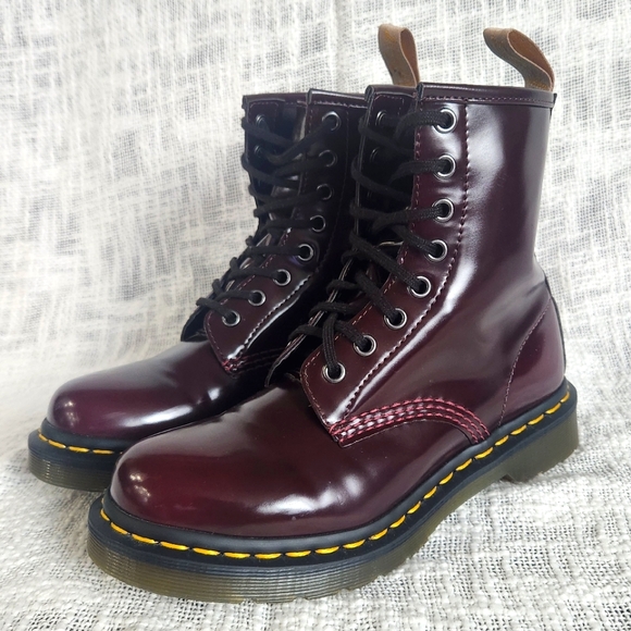 Dr. Martens Shoes - New Dr. Martens Cherry Red Air Wair Vegan RubOff 1460 Lace Up Boots